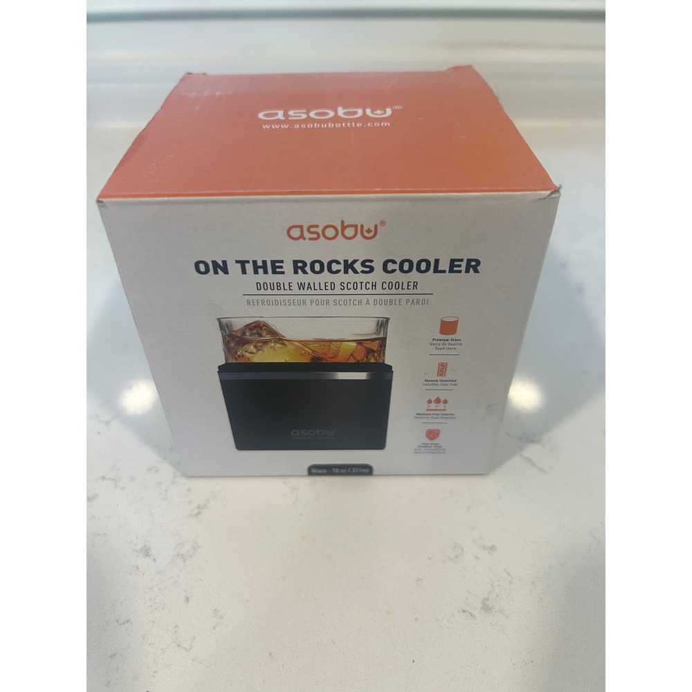 Asobu On The Rocks Cooler Double Walled Scotch Whiskey Glass Insulate Black 10oz